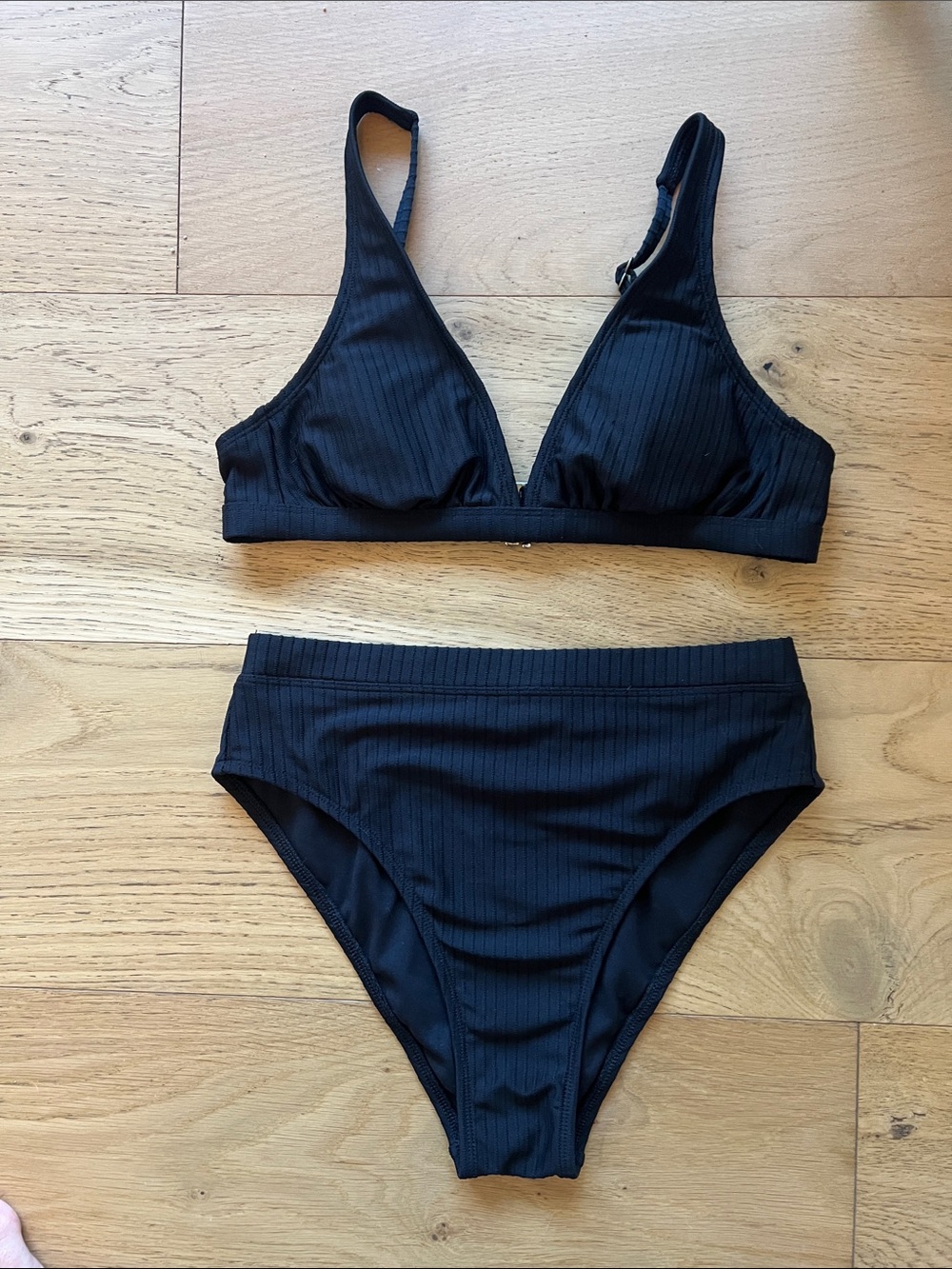 Black Ribbed Bikini Set - Women's Classic Two-Piece Swim